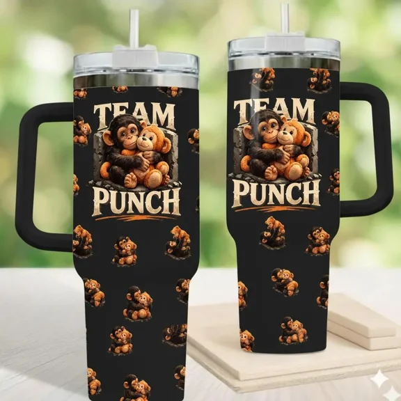 40oz Stay Kind Monkey Tumbler, Stainless Steel Vacuum Insulated Travel Cup, with Handle and Straw
