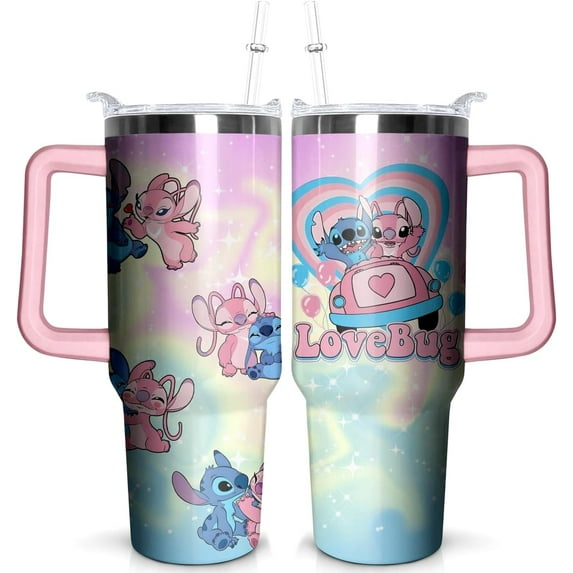 40oz Stitch Tumbler for Cartoon Lovers,Cartoon Movie Stainless Steel Tumbler with Handle and Flip Straw Travel Mug Tumbler Cup Keeps Drinks Cold & Hot