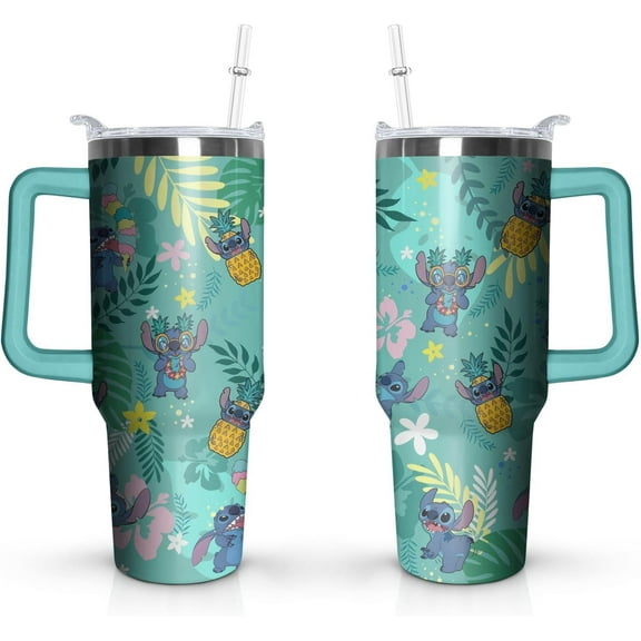 40oz Stitch Tumbler for Cartoon Lovers,Cartoon Movie Stainless Steel Tumbler with Handle and Flip Straw Travel Mug Tumbler Cup Keeps Drinks Cold & Hot