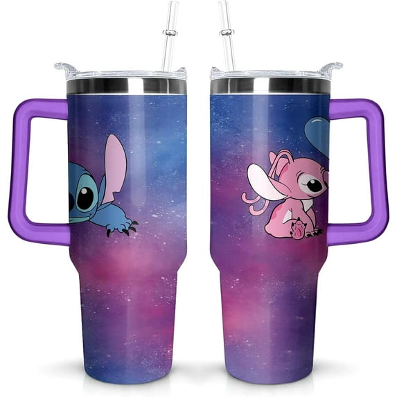 40oz Stitch Tumbler for Cartoon Lovers,Cartoon Movie Stainless Steel Tumbler with Handle and Flip Straw Travel Mug Tumbler Cup Keeps Drinks Cold & Hot