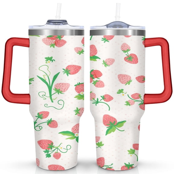 40oz Strawberry Tumbler - BPA-Free Double Wall Vacuum Insulated Cup with Leak-Proof Lid & Straw - Cute Kawaii Fruit Design for Summer