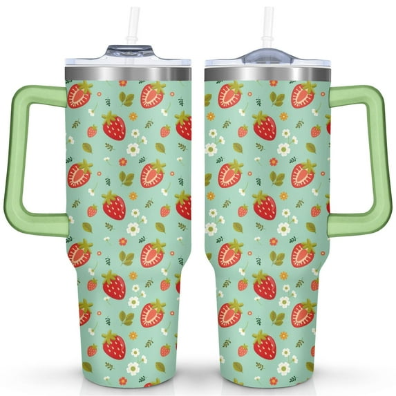 40oz Strawberry Tumbler with Handle & Straw - Insulated Stainless Steel Travel Mug,Leakproof,Cup Holder Friendly,Dishwasher Safe,for Hot/Cold Drinks.