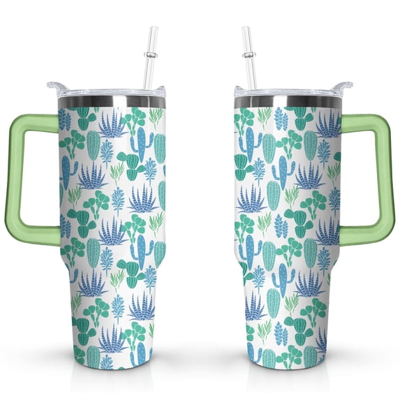 40oz Succulents Plant Stainless Steel Flip Straw Tumbler Spill Proof Travel Cup Double Wall Vacuum Insulated Coffee Mug with Top Handle