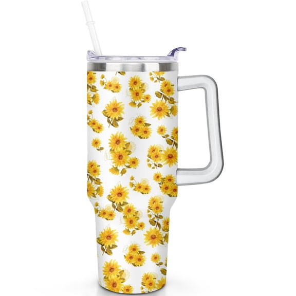 40oz Sunflower Theme Tumbler with Spill Proof Lid 40 oz Sunflower Tumbler with Handle Straw Double Insulated Mug Sunflower Lover Gifts for All