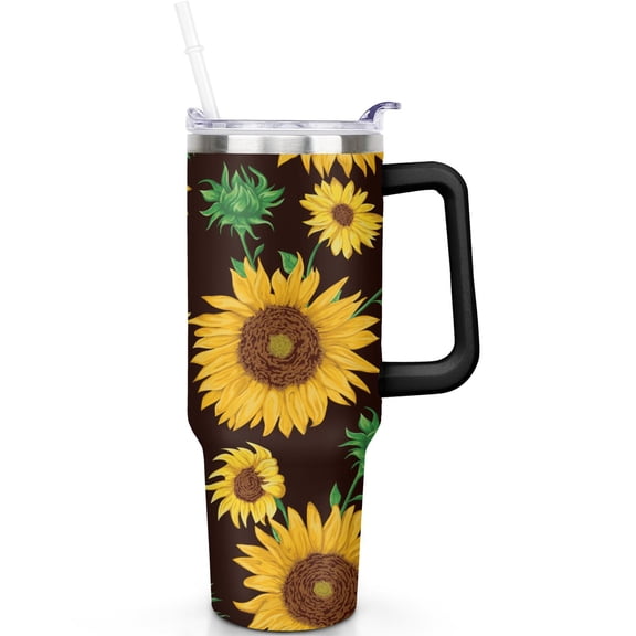 40oz Sunflower Travel Must Haves Tumbler with Handle Spill Proof Lid Straw 40 oz Sunflower Theme Tumbler Double Insulated Travel Coffee Cup Sunflower Lover Gifts for Men Women