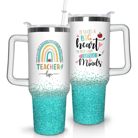 40oz Teacher Tumbler with Handle, Stainless Steel Teacher Water Bottle Cup, Teacher''s Travel Coffee Mug, Thanksgiving,Christmas,Graduation Gifts for Teachers