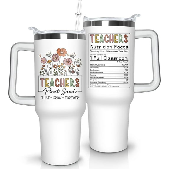 40oz Teacher Tumbler with Handle, Stainless Steel Teacher Water Bottle Cup, Teacher''s Travel Coffee Mug, Thanksgiving,Christmas,Graduation Gifts for Teachers