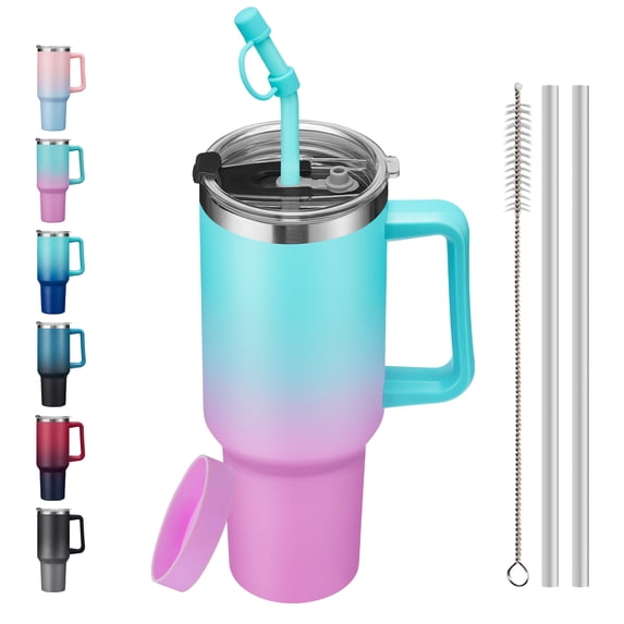 40oz Travel Coffee Mug – Reusable Stainless Steel Tumbler with Handle & Straw, BPA-Free, Car-Friendly, Insulated for Hot & Cold Beverages