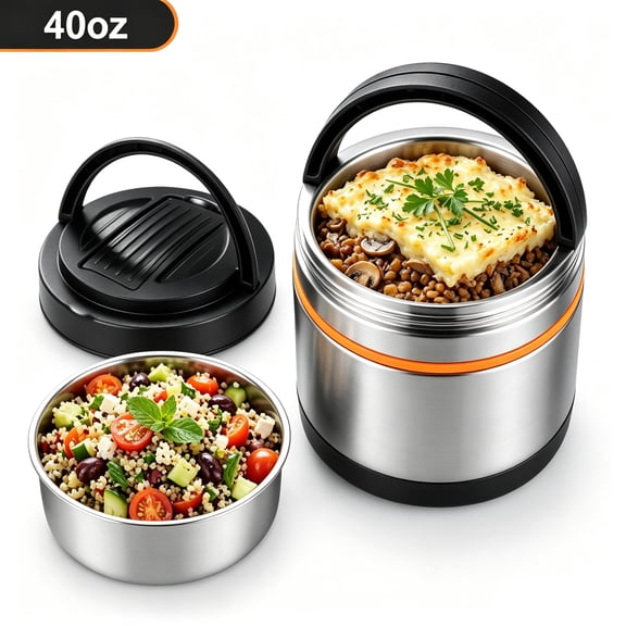 40oz Thermos for Hot Food, 6-Layer Insulated Food Jar, Leakproof Stackable Food Container, Stainless Steel Thermal Lunch Box for Travel and Daily Use