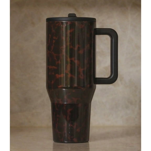 40oz Tortoiseshell Stainless Steel Tumbler with Handle, Heavy-Duty Stainless Steel Travel Mug, Leak-Proof Lid, Insulated to Keep Drinks Hot or Cold, Fashionable Christmas Gift