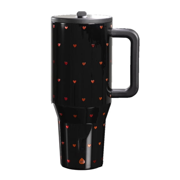 40oz Traveler Valentines LIMITED EDITION Queen of Hearts Stainless Steel Travel Mug with Handle, Travel Mug with Lid & Straw, Large for Hot Drinks & Cold