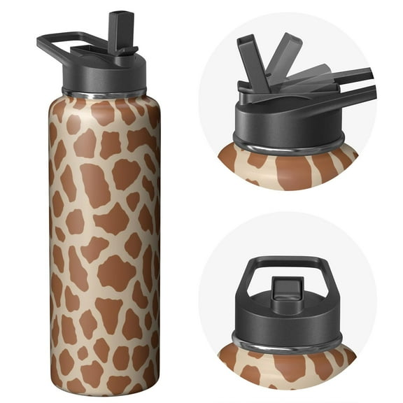 40oz Triple Walled Insulated Leopard Print Themed Water Bottle with Straw, Stainless Steel Metal Bottle, Leak Proof Lids for Travel, Sports, Gym Unisex Design