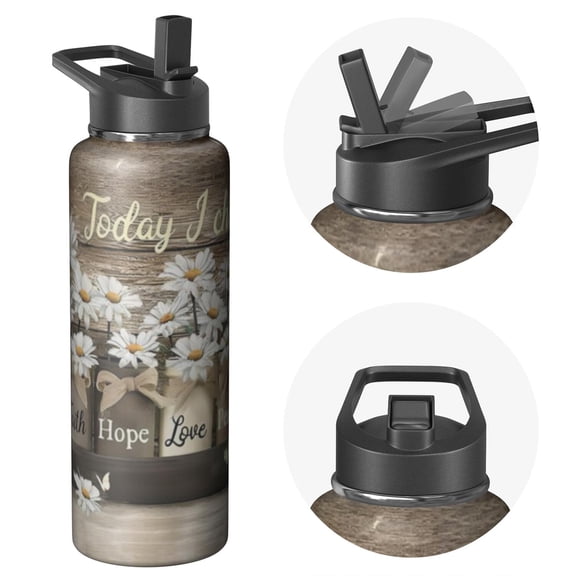 40oz Triple Walled Insulated Stainless Steel Elite Flask Farmhouse Themed Design With Straw Leak Proof