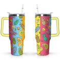 thumbnail image 1 of 40oz Tropical Pineapple Pattern Stainless Steel Flip Straw Tumbler Spill Proof Travel Cup Double Wall Vacuum Insulated Coffee Mug with Top Handle, 1 of 6