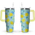 thumbnail image 1 of 40oz Tropical Pineapple Pattern Stainless Steel Flip Straw Tumbler Spill Proof Travel Cup Double Wall Vacuum Insulated Coffee Mug with Top Handle, 1 of 6