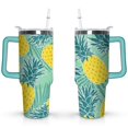 thumbnail image 1 of 40oz Tropical Pineapple Pattern Stainless Steel Flip Straw Tumbler Spill Proof Travel Cup Double Wall Vacuum Insulated Coffee Mug with Top Handle, 1 of 6