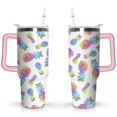 thumbnail image 1 of 40oz Tropical Pineapple Pattern Stainless Steel Flip Straw Tumbler Spill Proof Travel Cup Double Wall Vacuum Insulated Coffee Mug with Top Handle, 1 of 6