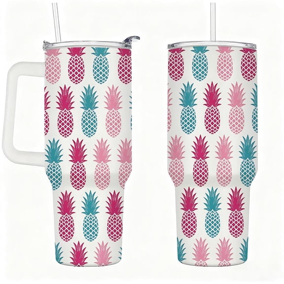 40oz Tropical Pineapple Pattern Stainless Steel Tumbler，Coffee Cups With Lids， Perfect Gifts For Birthday Holiday