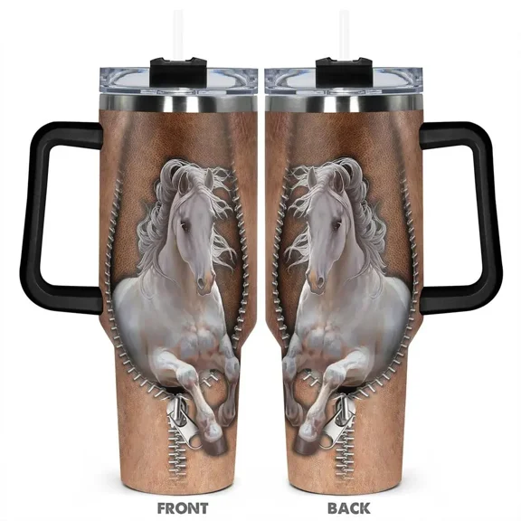40oz Tumbler, 1pc Gift, Stainless Steel Cup, Insulated and Durable, white horse Funny Print, Perfect Gift for Horse Lovers and Equestrians, Great for Hot or Cold Beverages, Insulated Travel Drinkware