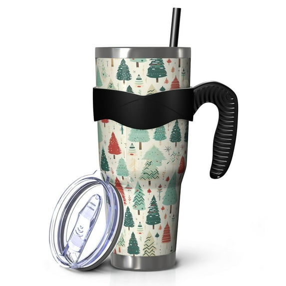 40oz Tumbler,Beige Christmas Tree Pattern Insulated Tumblers with Removable Handle,Stainless Steel Double Vacuum Coffee Tumbler Cup with Straw for Home,Office,Travel,Party