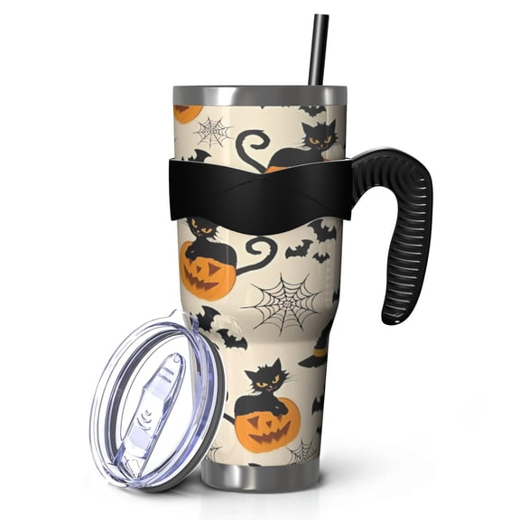 40oz Tumbler,Black Cat Pumpkin Halloween Pattern Insulated Tumblers with Removable Handle,Stainless Steel Double Vacuum Coffee Tumbler Cup with Straw for Home,Office,Travel,Party