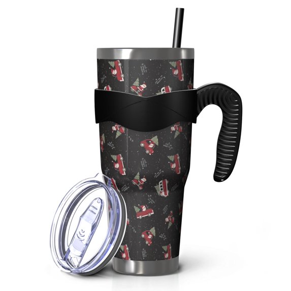 40oz Tumbler,Black Christmas Car and Santa Pattern Insulated Tumblers with Removable Handle,Stainless Steel Double Vacuum Coffee Tumbler Cup with Straw for Home,Office,Travel,Party