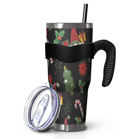 40oz Tumbler,Black Christmas Gnome and Gift Pattern Insulated Tumblers with Removable Handle,Stainless Steel Double Vacuum Coffee Tumbler Cup with Straw for Home,Office,Travel,Party