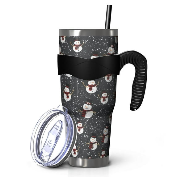 40oz Tumbler,Black Christmas Snowman Pattern Insulated Tumblers with Removable Handle,Stainless Steel Double Vacuum Coffee Tumbler Cup with Straw for Home,Office,Travel,Party