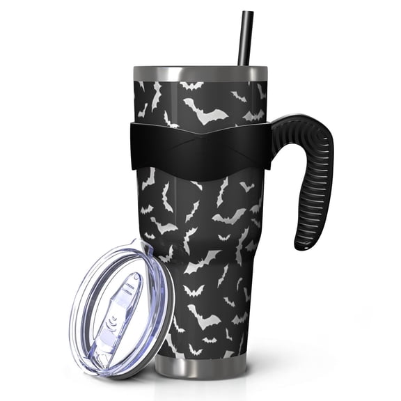 40oz Tumbler,Black Halloween Bats with White Insulated Tumblers with Removable Handle,Stainless Steel Double Vacuum Coffee Tumbler Cup with Straw for Home,Office,Travel,Party