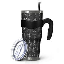 40oz Tumbler,Black Halloween Dancing Skeleton Pattern Insulated Tumblers with Removable Handle,Stainless Steel Double Vacuum Coffee Tumbler Cup with Straw for Home,Office,Travel,Party