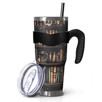 40oz Tumbler,Black Halloween Skull Book Pattern Insulated Tumblers with Removable Handle,Stainless Steel Double Vacuum Coffee Tumbler Cup with Straw for Home,Office,Travel,Party