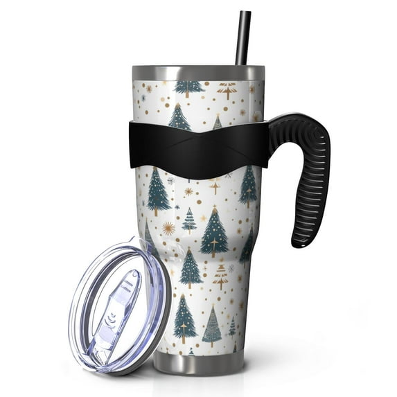 40oz Tumbler,Blue and Gold Christmas Tree Pattern Insulated Tumblers with Removable Handle,Stainless Steel Double Vacuum Coffee Tumbler Cup with Straw for Home,Office,Travel,Party