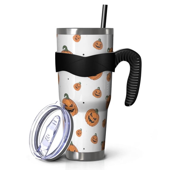 40oz Tumbler,Classic Halloween Pumpkins Pattern Insulated Tumblers with Removable Handle,Stainless Steel Double Vacuum Coffee Tumbler Cup with Straw for Home,Office,Travel,Party