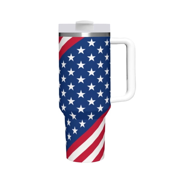 40oz Tumbler, Diagonal Split American Flag Print Water Bottle, Patriotic Travel Mug, Car Cup, Ideal for Halloween, Birthday, Christmas, Thanksgiving Gift