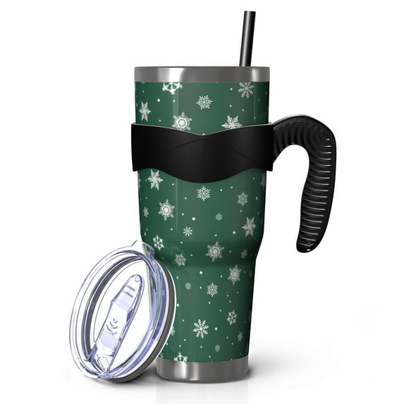 40oz Tumbler,Green Christmas Snowflake Pattern Insulated Tumblers with Removable Handle,Stainless Steel Double Vacuum Coffee Tumbler Cup with Straw for Home,Office,Travel,Party