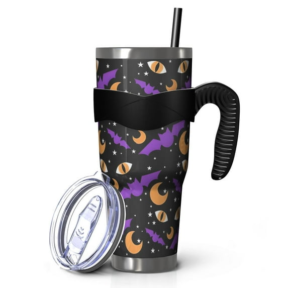 40oz Tumbler,Halloween Bat Moon Eye Pattern Insulated Tumblers with Removable Handle,Stainless Steel Double Vacuum Coffee Tumbler Cup with Straw for Home,Office,Travel,Party