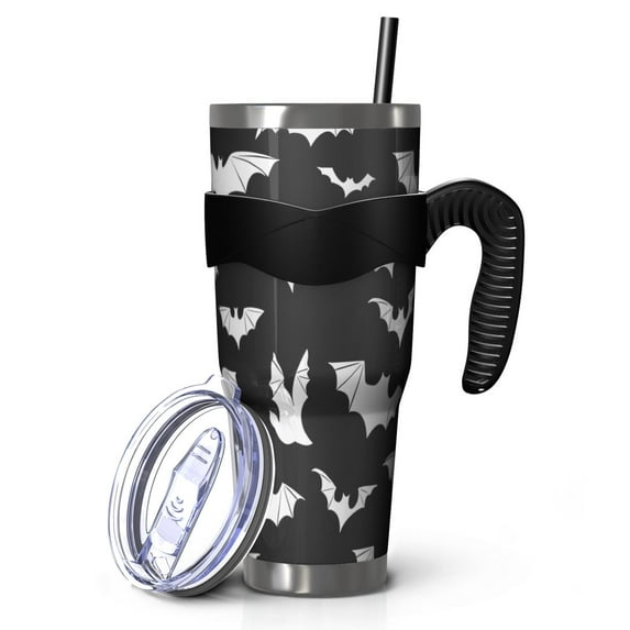 40oz Tumbler,Halloween Bat Pattern Insulated Tumblers with Removable Handle,Stainless Steel Double Vacuum Coffee Tumbler Cup with Straw for Home,Office,Travel,Party