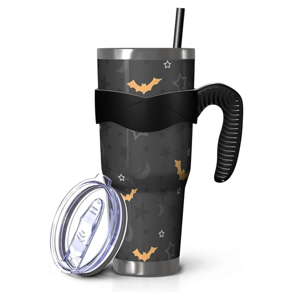 40oz Tumbler,Halloween Bats and Stars Pattern Insulated Tumblers with Removable Handle,Stainless Steel Double Vacuum Coffee Tumbler Cup with Straw for Home,Office,Travel,Party
