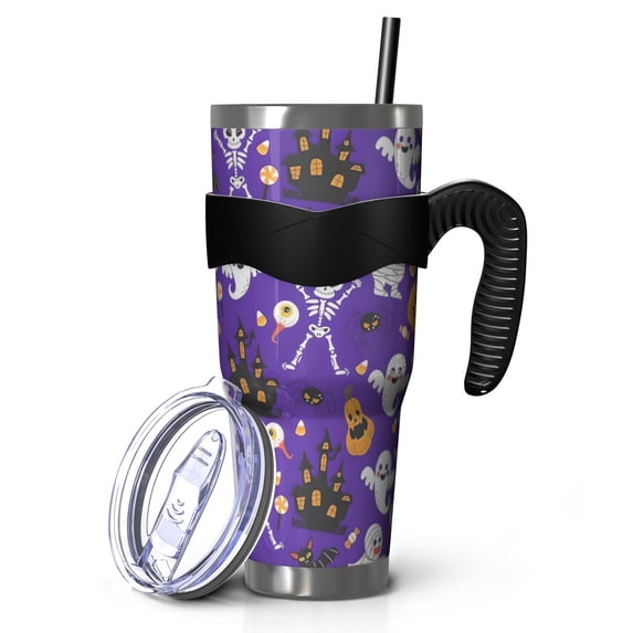 40oz Tumbler,Halloween Cute Ghosts and Skeletons Insulated Tumblers with Removable Handle,Stainless Steel Double Vacuum Coffee Tumbler Cup with Straw for Home,Office,Travel,Party