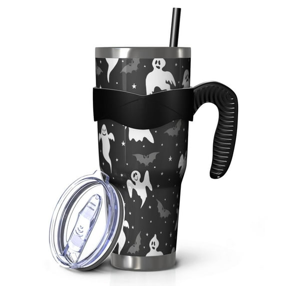 40oz Tumbler,Halloween Ghost Bat Star Pattern Insulated Tumblers with Removable Handle,Stainless Steel Double Vacuum Coffee Tumbler Cup with Straw for Home,Office,Travel,Party