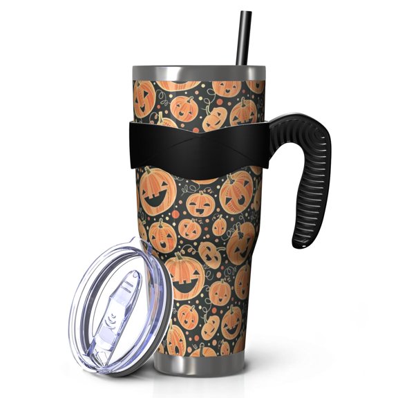 40oz Tumbler,Halloween Jack Lanterns Galore Pattern Insulated Tumblers with Removable Handle,Stainless Steel Double Vacuum Coffee Tumbler Cup with Straw for Home,Office,Travel,Party