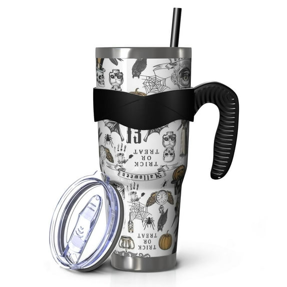 40oz Tumbler,Halloween Pattern Insulated Tumblers with Removable Handle,Stainless Steel Double Vacuum Coffee Tumbler Cup with Straw for Home,Office,Travel,Party
