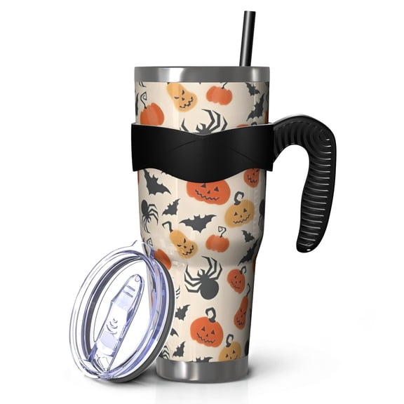 40oz Tumbler,Halloween Pumpkin Spider Bat Pattern Insulated Tumblers with Removable Handle,Stainless Steel Double Vacuum Coffee Tumbler Cup with Straw for Home,Office,Travel,Party