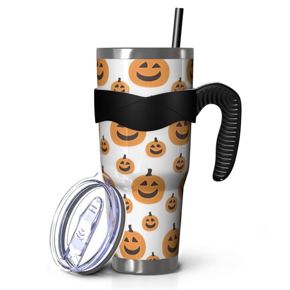 40oz Tumbler,Halloween Simple Pumpkin Pattern Insulated Tumblers with Removable Handle,Stainless Steel Double Vacuum Coffee Tumbler Cup with Straw for Home,Office,Travel,Party