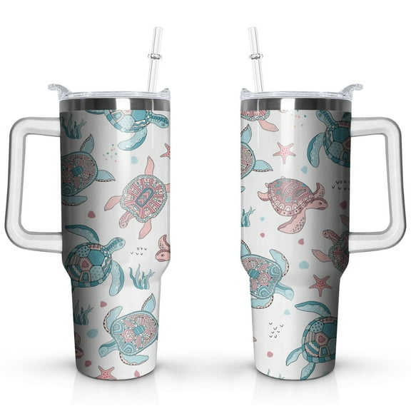 40oz Tumbler with Handle and Straw | Gifts for Women | Sea Turtles Stainless Steel Travel Mug | Double Wall Vacuun Insulated Cup with Lid and Straw (Turtles)