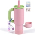 thumbnail image 1 of 40oz Tumbler with Handle & Straw, Insulated Stainless Steel Travel Mug, Leakproof & Cup Holder Friendly, BPA-Free Water Bottle for College, Office, Gym, Gifts for Men and Women (Hot Pink), 1 of 4