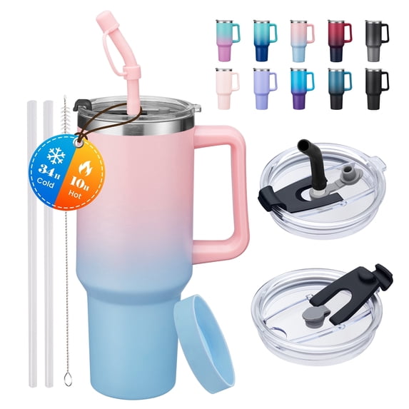 40oz Tumbler With Handle and Straw Lid - Stainless Steel Coffee Mug Insulated Travel Tumbler Cup, Cold for 34Hrs & Hot for 10Hrs, Leakproof Dishwasher Safe Water Bottle