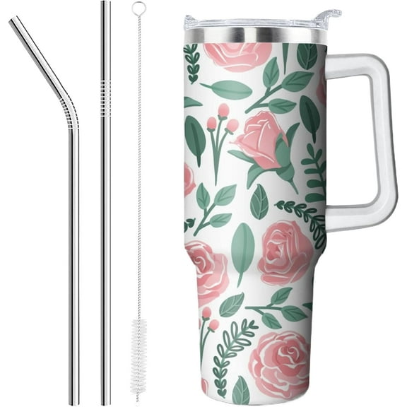 40oz Tumbler with Handle and Straw, Stainless Steel Insulated Travel Mug, Leak Proof Lid Straw Cover, Reusable Cold Hot Drinkware for Adults, Dishwasher Safe Coffee Cup, Leopard Print