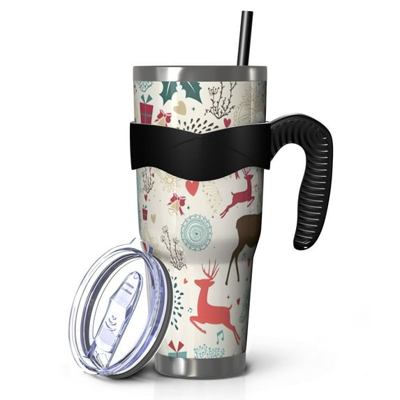 40oz Tumbler,Multicolor Christmas Deer Pattern Insulated Tumblers with Removable Handle,Stainless Steel Double Vacuum Coffee Tumbler Cup with Straw for Home,Office,Travel,Party