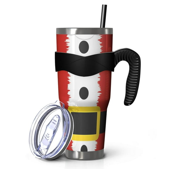 40oz Tumbler,Red Christmas Santa Costume Pattern Insulated Tumblers with Removable Handle,Stainless Steel Double Vacuum Coffee Tumbler Cup with Straw for Home,Office,Travel,Party